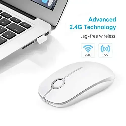 VssoPlor Wireless Mouse, 2.4G Slim Portable Computer Laptop Mouse with Nano Receiver Quiet Silent Optical Mice for Notebook, PC, Laptop, Computer-White and Silver - 3