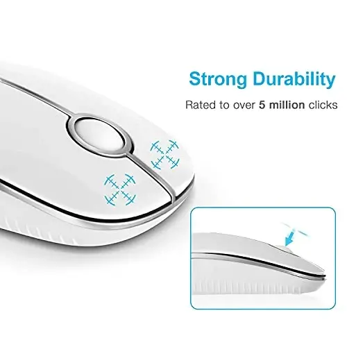 VssoPlor Wireless Mouse, 2.4G Slim Portable Computer Laptop Mouse with Nano Receiver Quiet Silent Optical Mice for Notebook, PC, Laptop, Computer-White and Silver - VSSOPLOR (1)