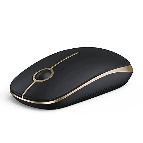 VssoPlor Wireless Mouse, 2.4G Slim Portable Computer Mice with Nano Receiver for Notebook, PC, Laptop, Computer (Black and Gold) - VssoPlor