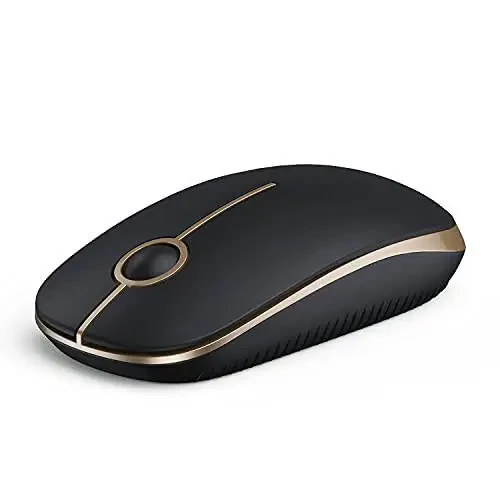 VssoPlor Wireless Mouse, 2.4G Slim Portable Computer Mice with Nano Receiver for Notebook, PC, Laptop, Computer (Black and Gold) - 1