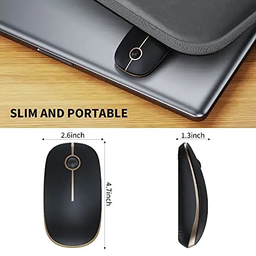 VssoPlor Wireless Mouse, 2.4G Slim Portable Computer Mice with Nano Receiver for Notebook, PC, Laptop, Computer (Black and Gold) - 5
