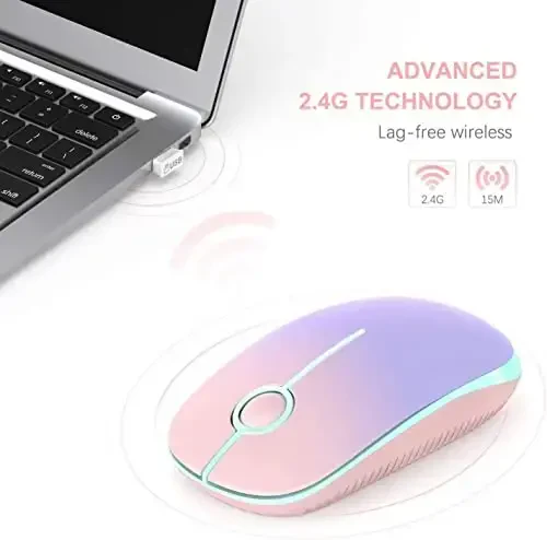 VssoPlor Wireless Mouse, 2.4G Slim Portable Computer Mice with Nano Receiver Quiet Silent Optical Laptop Mouse for Notebook, PC, Laptop, Computer-Pink to Purple - 2