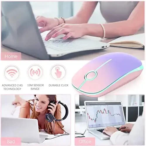 VssoPlor Wireless Mouse, 2.4G Slim Portable Computer Mice with Nano Receiver Quiet Silent Optical Laptop Mouse for Notebook, PC, Laptop, Computer-Pink to Purple - 7