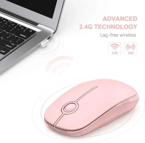 VssoPlor Wireless Mouse, 2.4G Slim Portable Laptop Mouse, Pure Pink | Portable Mouse, Plug & Play USB Nano Receiver, Quiet Silent Optical Mice for Notebook, PC, Laptop, Computer, Windows, Mac - 4