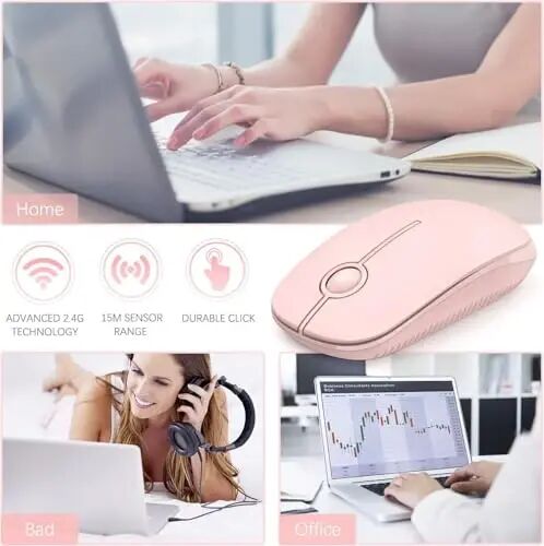 VssoPlor Wireless Mouse, 2.4G Slim Portable Laptop Mouse, Pure Pink | Portable Mouse, Plug & Play USB Nano Receiver, Quiet Silent Optical Mice for Notebook, PC, Laptop, Computer, Windows, Mac - 5