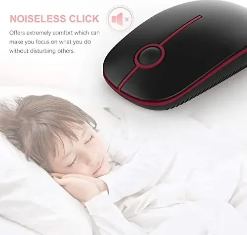 VssoPlor Wireless Mouse, 2.4G Slim Portable Quiet Computer Mice with Nano Receiver for Notebook, PC, Laptop, Computer-Black and Wine Red - 3