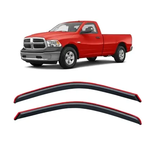 Вставные дефлекторы окон для Dodge Ram 1500 Standard Cab 2009-2018, Ram 2500/3500 Regular Cab 2010-2025, Ram 1500 Classic 2019-2024, ветровики, темный дымчатый цвет, 2 шт. - 1