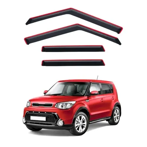 Вставные дефлекторы окон для Kia Soul 2014-2019, ветровики, защита от дождя, козырьки, темный дымчатый цвет 2015 2016 2017 14 15 16 17 18 19, крепление внутри канала, на клейкой ленте, 4 шт. - CMVT AUTO