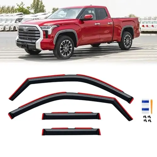 Вставные дефлекторы окон для Toyota Tundra Double/Extended Cab 2022-2026, ветровики, козырьки от дождя, темный дымчатый цвет, 2023 2024 22 23 24 25, крепление на скотч внутри канала, 4 шт. 