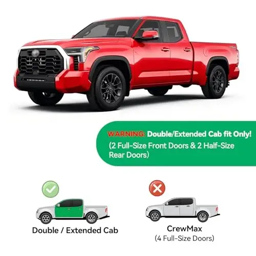 Вставные дефлекторы окон для Toyota Tundra Double/Extended Cab 2022-2026, ветровики, козырьки от дождя, темный дымчатый цвет, 2023 2024 22 23 24 25, крепление на скотч внутри канала, 4 шт. - CMVT AUTO (1)