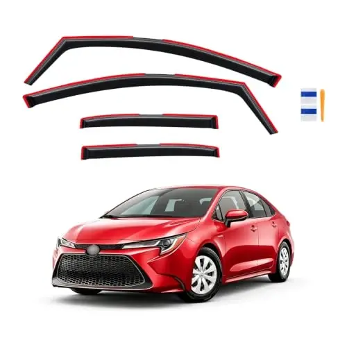 Вставные ветровики для окон на Toyota Corolla Sedan 2020-2026, дефлекторы боковых стекол, темный дымчатый цвет, 2021-2025, на клейкой ленте, 4 шт. - 1