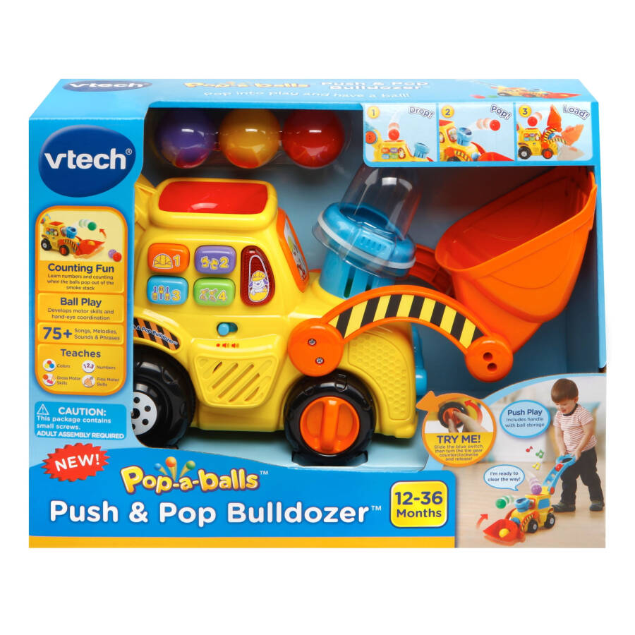 VTech Pop-a-Balls - Push and Pop Bulldozer Push & Pull Toys with Accessories Included, Baby and Toddler Toys - 32