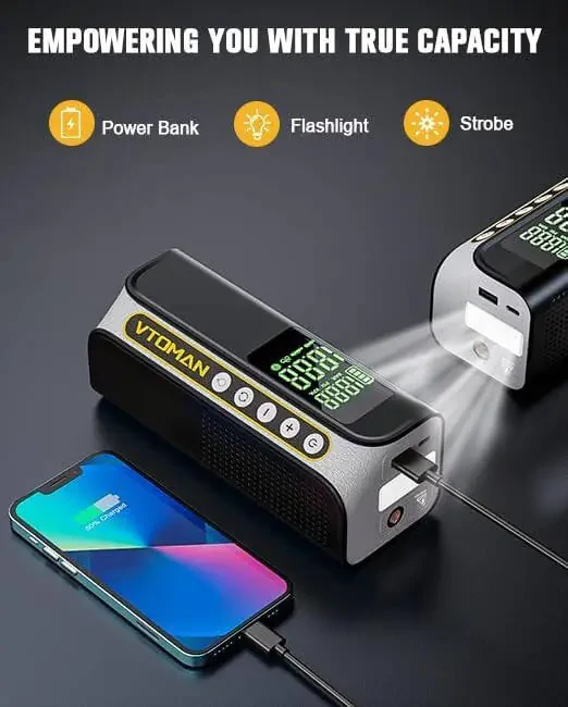 VTOMAN X6 Pro Tire Inflator Portable Air Compressor Cordless,160PSI Auto Air Pump for Car Tires with Smart Digital Pressure Gauge & LED Light, for SUV, Car, Motorcycle, E-Bike, Bicycles,Ball - 5