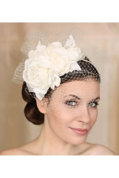 Vualet, Tüllü Gelin Tacı Nikah Aksesuar,nikah Kepi Vualet,nikah Şapkası,Nikah Kep,Gelin Şapkası, - Modazone