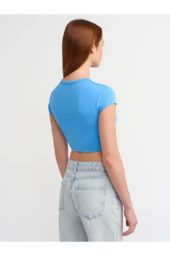 Vücuda oturan likralı crop top-Mavi - DILVIN (1)