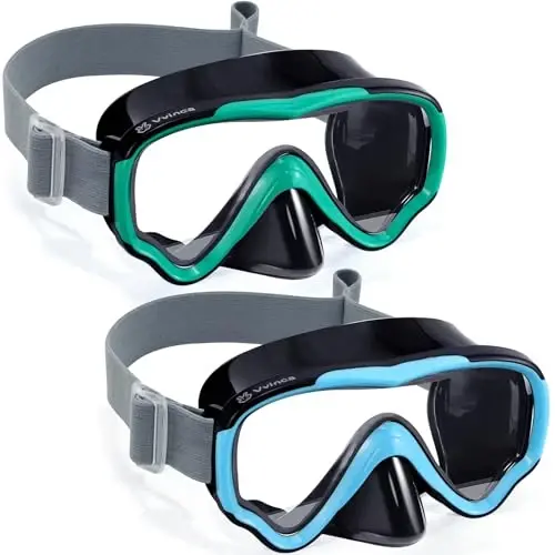 Vvinca Swim-Goggles with Nose Cover, 2 Packs Elastic Fabric Strap Snorkel Swim Mask Anti Fog UV No Pull Hair for Kids 3-14 