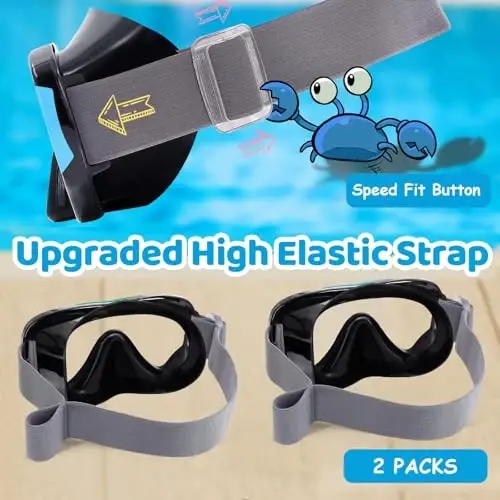 Vvinca Swim-Goggles with Nose Cover, 2 Packs Elastic Fabric Strap Snorkel Swim Mask Anti Fog UV No Pull Hair for Kids 3-14 - 3