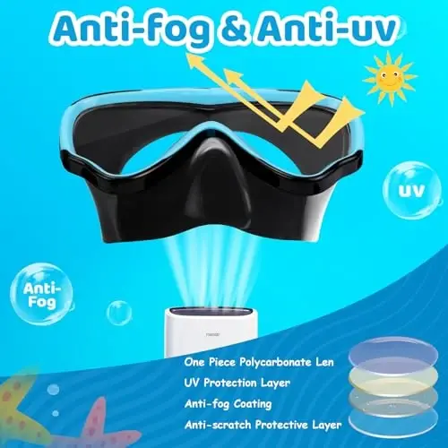 Vvinca Swim-Goggles with Nose Cover, 2 Packs Elastic Fabric Strap Snorkel Swim Mask Anti Fog UV No Pull Hair for Kids 3-14 - 5