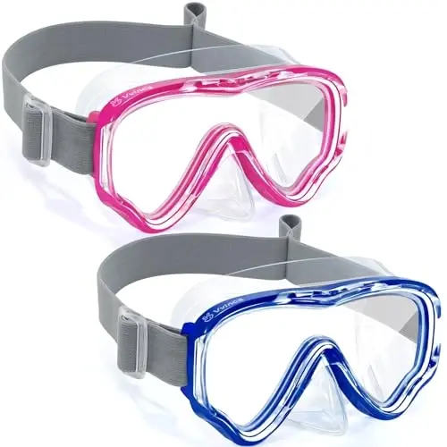 Vvinca Swim-Goggles with Nose Cover, 2 Packs Elastic Fabric Strap Snorkel Swim Mask Anti Fog UV No Pull Hair for Kids 3-14 