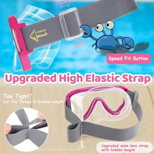 Vvinca Swim-Goggles with Nose Cover, 2 Packs Elastic Fabric Strap Snorkel Swim Mask Anti Fog UV No Pull Hair for Kids 3-14 - 3