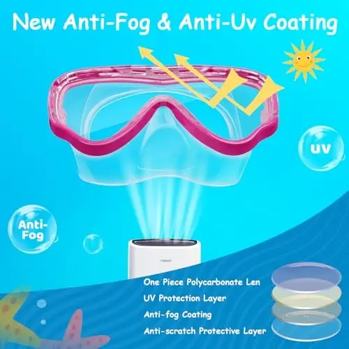Vvinca Swim-Goggles with Nose Cover, 2 Packs Elastic Fabric Strap Snorkel Swim Mask Anti Fog UV No Pull Hair for Kids 3-14 - 5