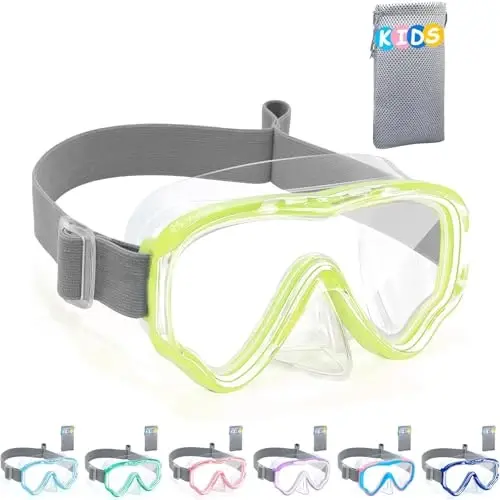Vvinca Swim-Goggles with Nose Cover, 2 Packs Elastic Fabric Strap Snorkel Swim Mask Anti Fog UV No Pull Hair for Kids 3-14 