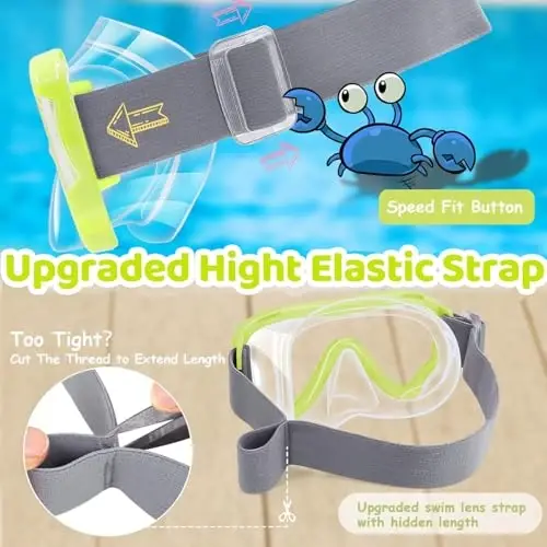 Vvinca Swim-Goggles with Nose Cover, 2 Packs Elastic Fabric Strap Snorkel Swim Mask Anti Fog UV No Pull Hair for Kids 3-14 - 3