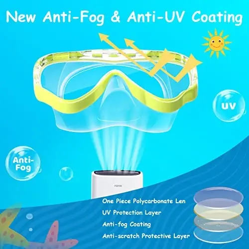 Vvinca Swim-Goggles with Nose Cover, 2 Packs Elastic Fabric Strap Snorkel Swim Mask Anti Fog UV No Pull Hair for Kids 3-14 - 5