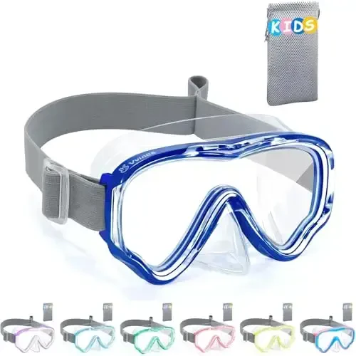 Vvinca Kids-Goggles with Nose Cover, Diving Mask Elastic Fabric Strap Anti Fog Anti Shattered Lens for Kids Swim Goggles 3-14 