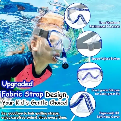 Vvinca Kids-Goggles with Nose Cover, Diving Mask Elastic Fabric Strap Anti Fog Anti Shattered Lens for Kids Swim Goggles 3-14 - MODAZONE (1)