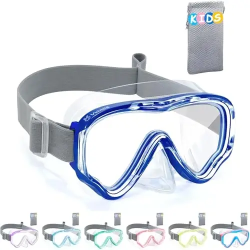 Vvinca Swim-Goggles with Nose Cover, 2 Packs Elastic Fabric Strap Snorkel Swim Mask Anti Fog UV No Pull Hair for Kids 3-14 