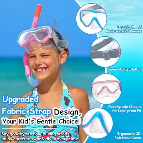 Vvinca Kids-Goggles with Nose Cover, Diving Mask Elastic Fabric Strap Anti Fog Anti Shattered Lens for Kids Swim Goggles 3-14 - 2