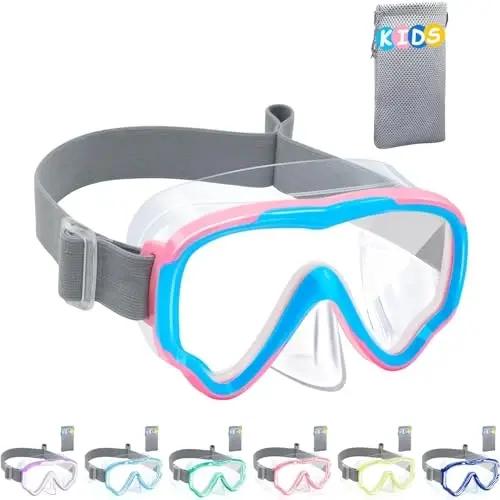 Vvinca Swim-Goggles with Nose Cover, 2 Packs Elastic Fabric Strap Snorkel Swim Mask Anti Fog UV No Pull Hair for Kids 3-14 