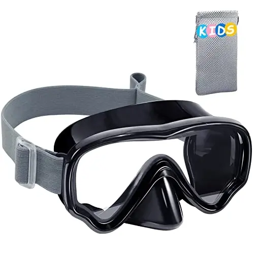 Vvinca Kids-Goggles with Nose Cover, Diving Mask Elastic Fabric Strap Anti Fog Anti Shattered Lens for Kids Swim Goggles 3-14 