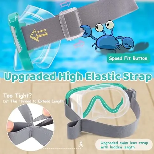 Vvinca Swim-Goggles with Nose Cover, 2 Packs Elastic Fabric Strap Snorkel Swim Mask Anti Fog UV No Pull Hair for Kids 3-14 - 3