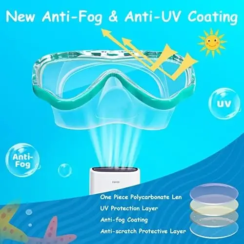 Vvinca Swim-Goggles with Nose Cover, 2 Packs Elastic Fabric Strap Snorkel Swim Mask Anti Fog UV No Pull Hair for Kids 3-14 - 5