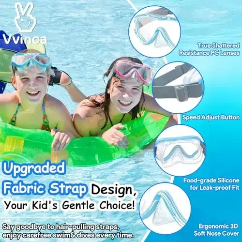 Vvinca Kids-Goggles with Nose Cover, Diving Mask Elastic Fabric Strap Anti Fog Anti Shattered Lens for Kids Swim Goggles 3-14 - Modazone (1)