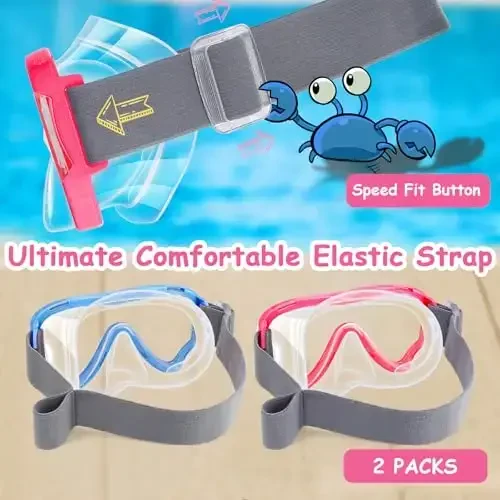 Vvinca Kids-Goggles with Nose Cover, Diving Mask Elastic Fabric Strap Anti Fog Anti Shattered Lens for Kids Swim Goggles 3-14 - 3