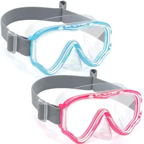 Vvinca Swim-Goggles with Nose Cover, 2 Packs Elastic Fabric Strap Snorkel Swim Mask Anti Fog UV No Pull Hair for Kids 3-14 
