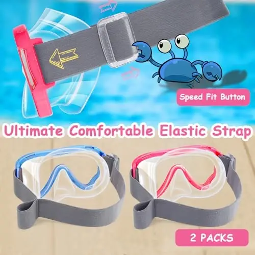 Vvinca Swim-Goggles with Nose Cover, 2 Packs Elastic Fabric Strap Snorkel Swim Mask Anti Fog UV No Pull Hair for Kids 3-14 - 3