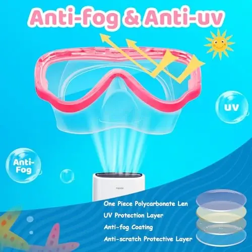 Vvinca Swim-Goggles with Nose Cover, 2 Packs Elastic Fabric Strap Snorkel Swim Mask Anti Fog UV No Pull Hair for Kids 3-14 - 5