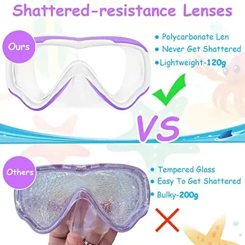 Vvinca Kids-Goggles with Nose Cover, Diving Mask Elastic Fabric Strap Anti Fog Anti Shattered Lens for Kids Swim Goggles 3-14 - 5
