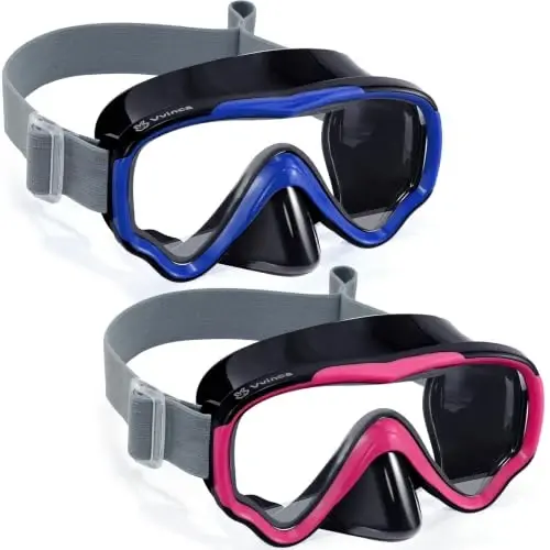 Vvinca Swim-Goggles with Nose Cover, 2 Packs Elastic Fabric Strap Snorkel Swim Mask Anti Fog UV No Pull Hair for Kids 3-14 
