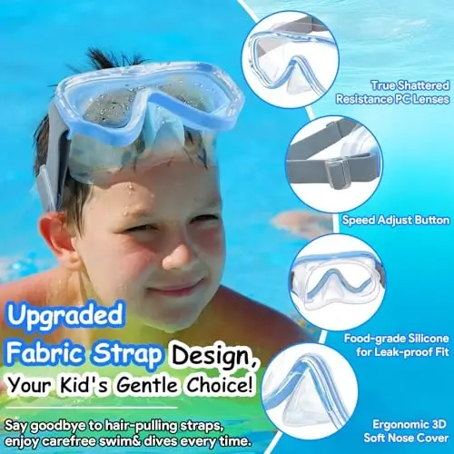 Vvinca Kids-Goggles with Nose Cover, Diving Mask Elastic Fabric Strap Anti Fog Anti Shattered Lens for Kids Swim Goggles 3-14 - 2