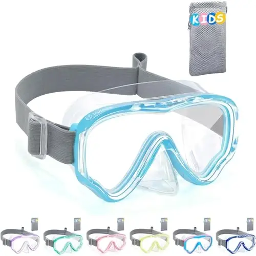 Vvinca Swim-Goggles with Nose Cover, 2 Packs Elastic Fabric Strap Snorkel Swim Mask Anti Fog UV No Pull Hair for Kids 3-14 