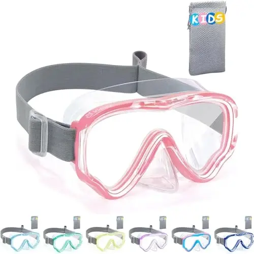 Vvinca Kids-Goggles with Nose Cover, Diving Mask Elastic Fabric Strap Anti Fog Anti Shattered Lens for Kids Swim Goggles 3-14 