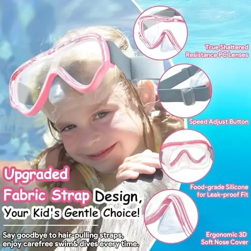 Vvinca Swim-Goggles with Nose Cover, 2 Packs Elastic Fabric Strap Snorkel Swim Mask Anti Fog UV No Pull Hair for Kids 3-14 - VVINCA (1)