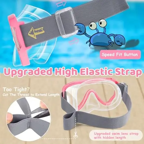 Vvinca Swim-Goggles with Nose Cover, 2 Packs Elastic Fabric Strap Snorkel Swim Mask Anti Fog UV No Pull Hair for Kids 3-14 - 3