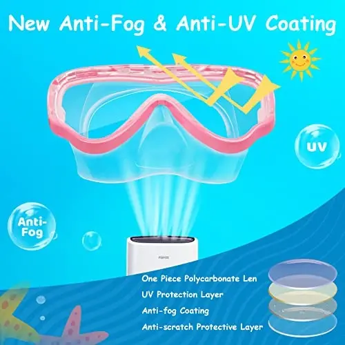 Vvinca Swim-Goggles with Nose Cover, 2 Packs Elastic Fabric Strap Snorkel Swim Mask Anti Fog UV No Pull Hair for Kids 3-14 - 5