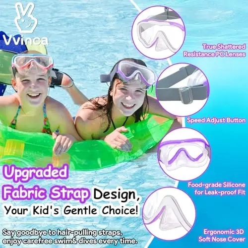 Vvinca Kids-Goggles with Nose Cover, Diving Mask Elastic Fabric Strap Anti Fog Anti Shattered Lens for Kids Swim Goggles 3-14 - Modazone (1)